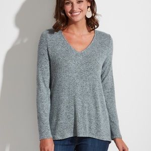 Long Sleeve V-Neck Sweater Top in Blue Steel